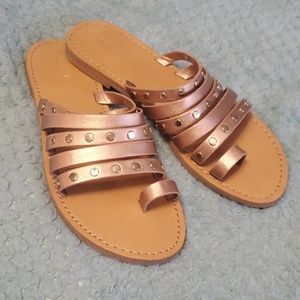 Rose gold sandals with gold stud detail